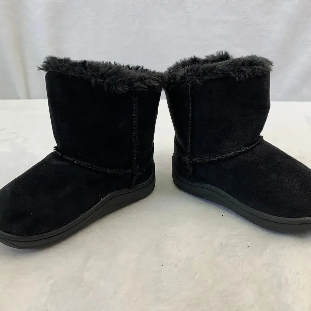 Garanimals Girls Black Faux Suede Fur Lined Mid Calf Boots Toddler Sz 4 Heart